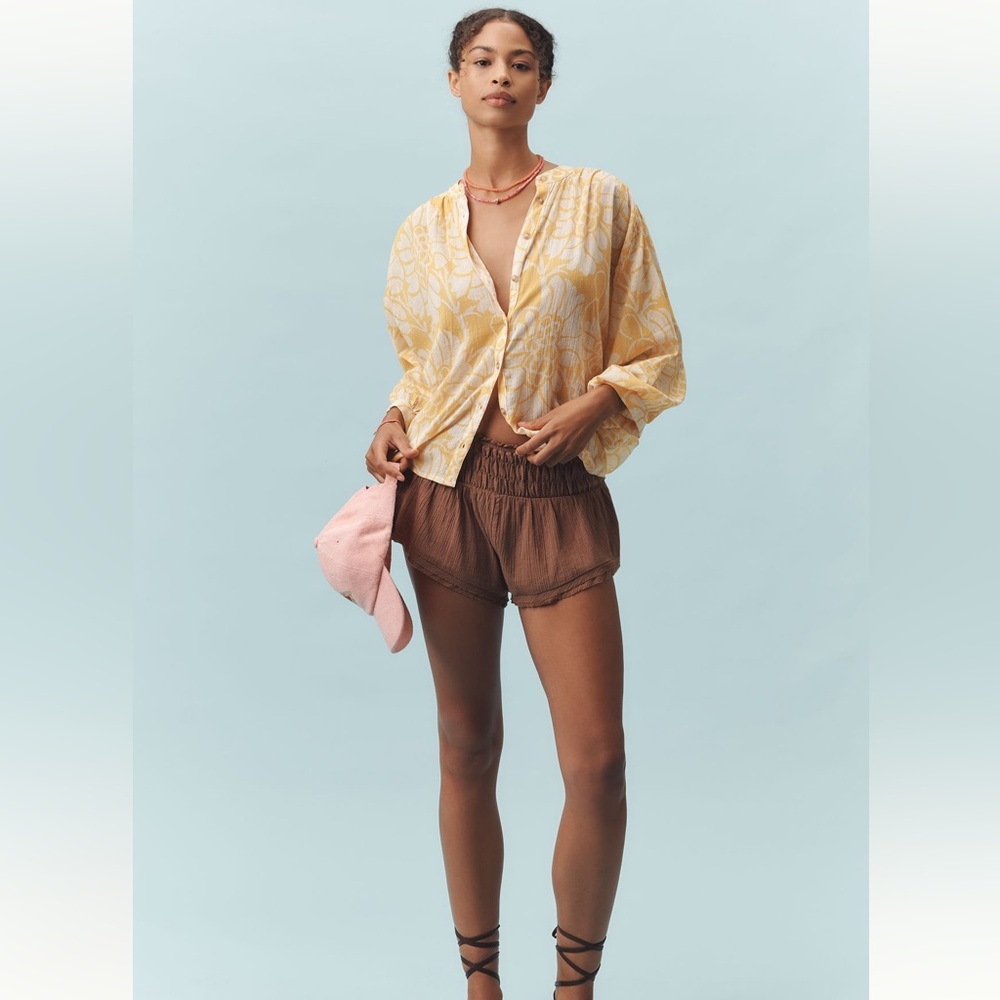Anthropologie PILCRO Lightweight Yellow Floral Button-Up Blouse